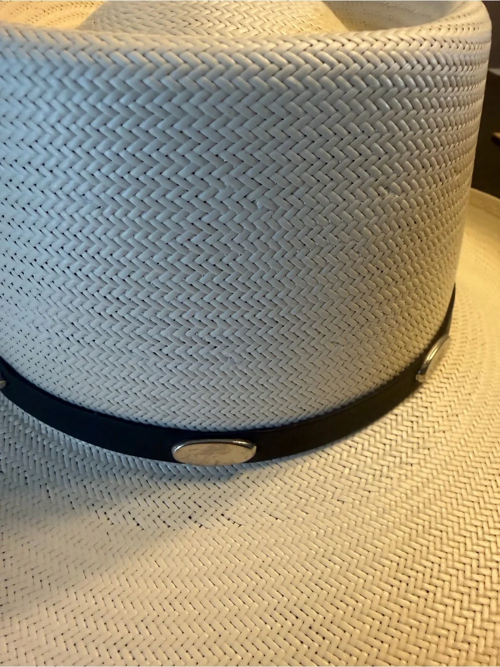 Stetson Royal Flush Straw Hat with a Black Leather Strap with  silver accents